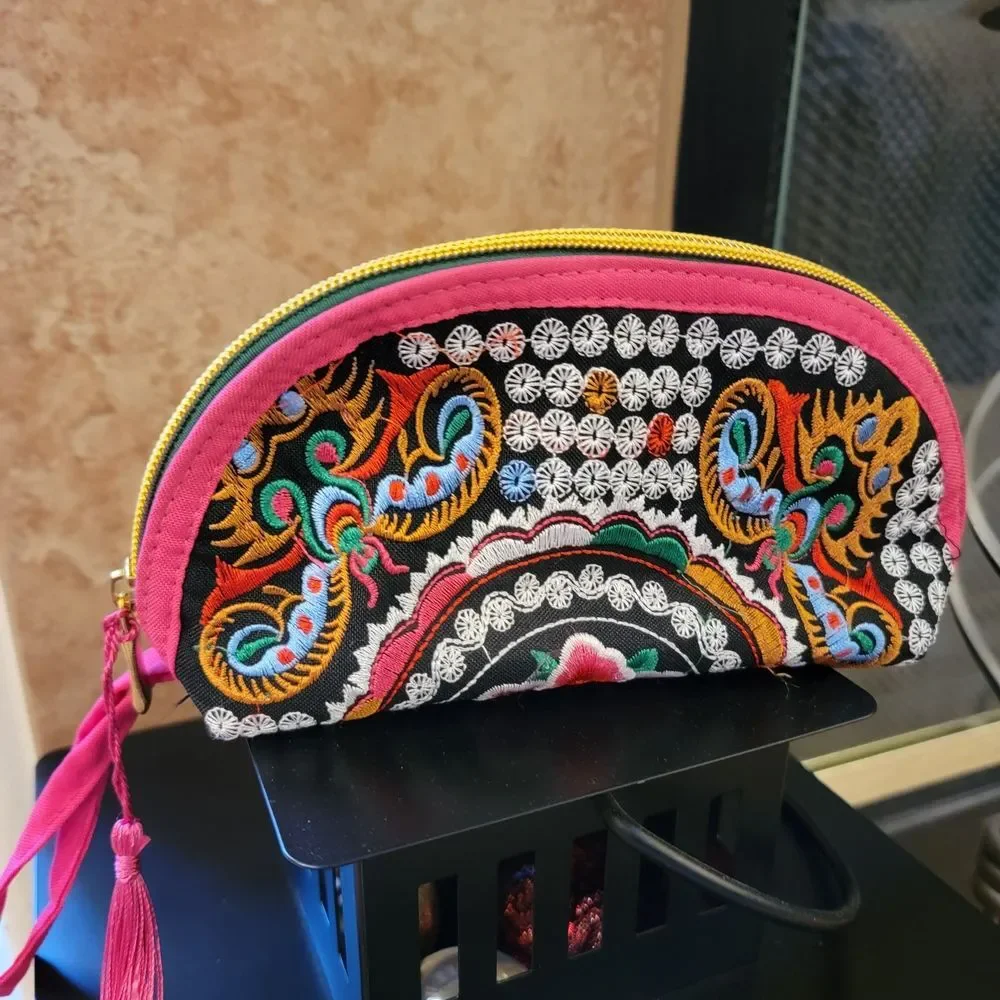 Embroidered Multicolor Clutch Makeup Bag